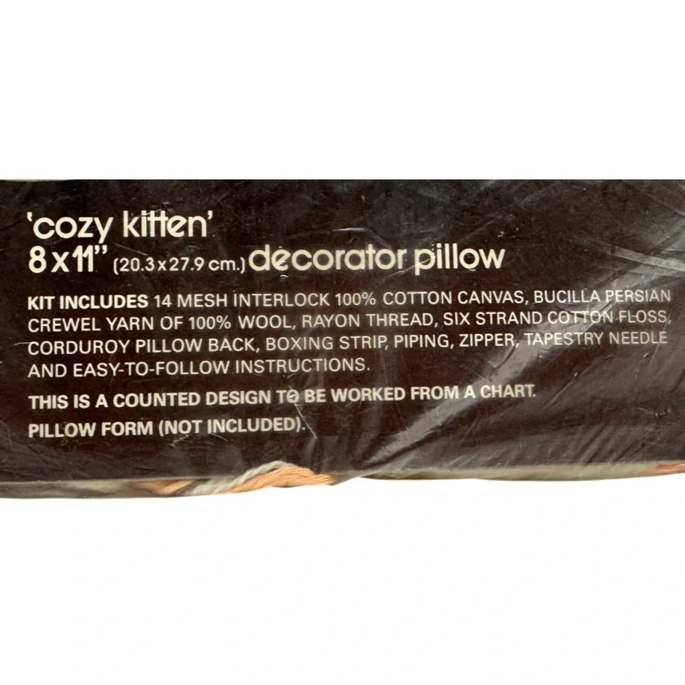 Bucilla Needlepoint Pillow Kit Cozy Kitten 4299 Cushion Cat Vintage NOS Sealed